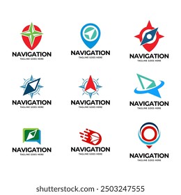 Set of Compass Global Globe Earth Adventure GPS navigation logo design. Vector Illustration