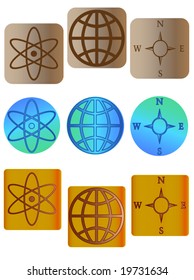 set of compass, globe and connection signs