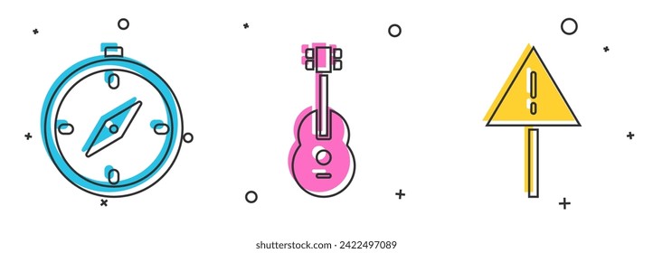 Establezca Compass, Guitar y Exclamación en el icono del triángulo. Vector