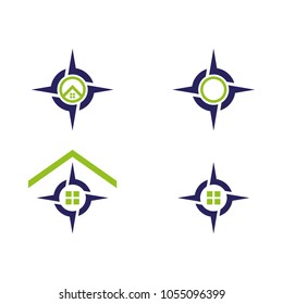 A set of compass and house icons