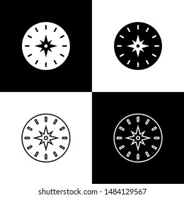 Set Compass icon isolated on black and white background. Windrose navigation symbol. Wind rose sign.  Vector Illustration