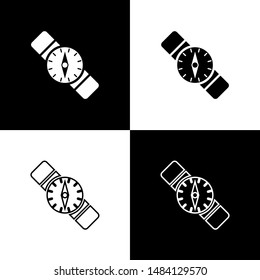 Set Compass icon isolated on black and white background. Windrose navigation symbol. Wind rose sign.  Vector Illustration
