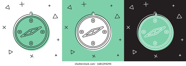 Set Compass icon isolated on white and green, black background. Windrose navigation symbol. Wind rose sign.  Vector Illustration