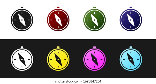 Set Compass icon isolated on black and white background. Windrose navigation symbol. Wind rose sign. Vector Illustration