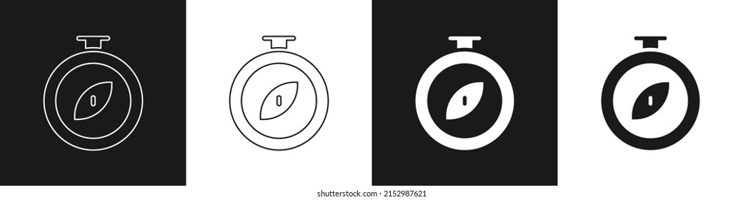 Set Compass icon isolated on black and white background. Windrose navigation symbol. Wind rose sign.  Vector