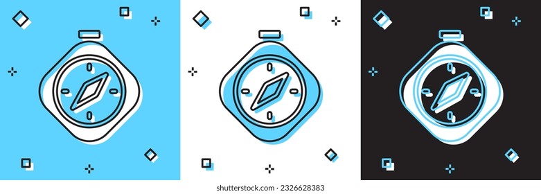 Set Compass icon isolated on blue and white, black background. Windrose navigation symbol. Wind rose sign.  Vector