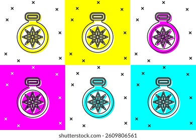 Set Compass icon isolated on color background. Windrose navigation symbol. Wind rose sign.  Vector