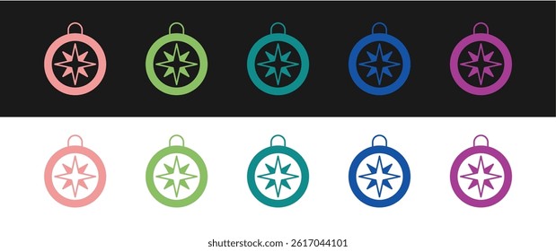 Set Compass icon isolated on black and white background. Windrose navigation symbol. Wind rose sign.  Vector