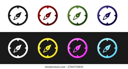 Conjunto de icono de brújula aislado en fondo blanco y negro. Símbolo de navegación de Windrose. Signo de la rosa del viento.  Vector