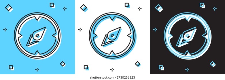 Conjunto de icono de brújula aislado en azul y blanco, fondo negro. Símbolo de navegación de Windrose. Signo de la rosa del viento.  Vector