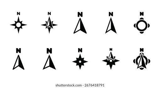 Set of Compass icon symbol vector on white background