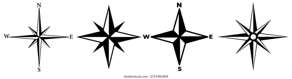 set Compass icon. Wind rose symbol. Navigational compass sign design vector