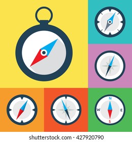 Set of compass icons in flat style. EPS8 clean vector illustration.