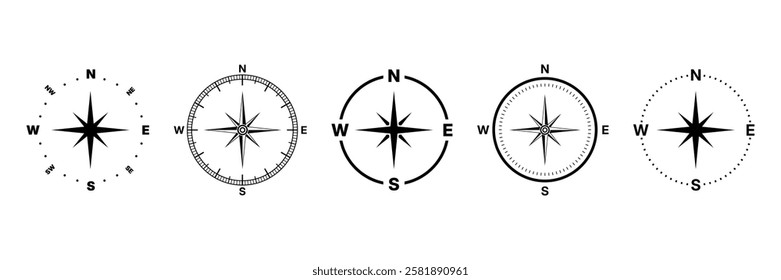 Set of compass icons. Navigation compasses icons set. Compass symbols vector illustration