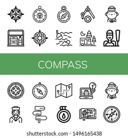 Set Of Compass Icons Such As Navigator, Thermo Bag, Compass, Sea, Camping, Sailor, Sailing, Signpost, Architecture, Guide , Compass