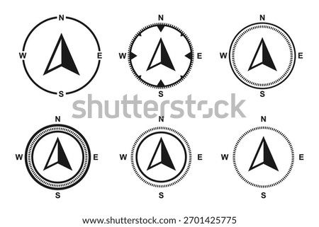 Set of compass logo. Black compass. East, West, North and South.