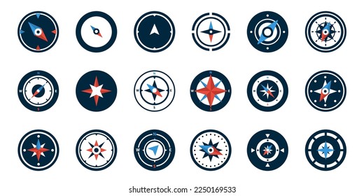 Set of compass logo in a flat design. Compass icon collection