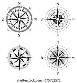 Set of compass navigation dials - highly detailed grunge vector illustrations