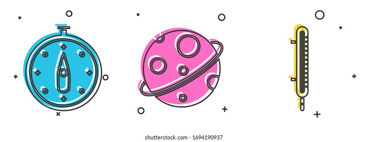 Icono de medición del termómetro Compass, Planeta y Meteorología. Vector