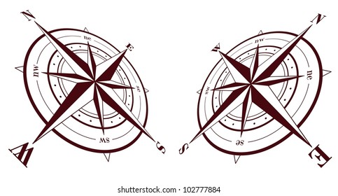 Set of compass roses isolated on white background. Vector illustration.