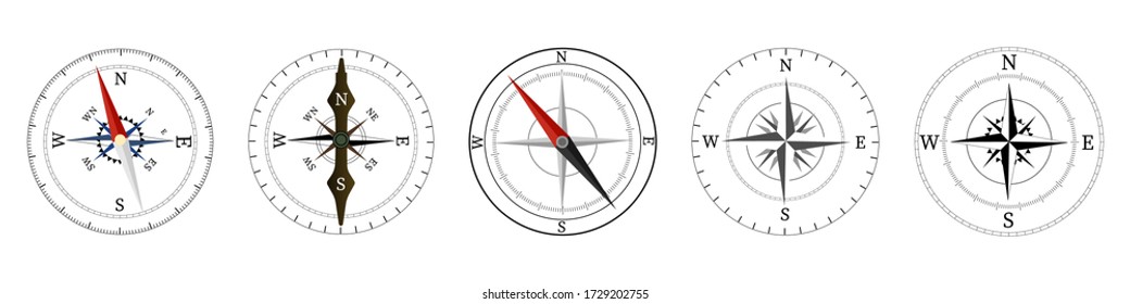 Set of compass roses or winds isolated on white. Vector