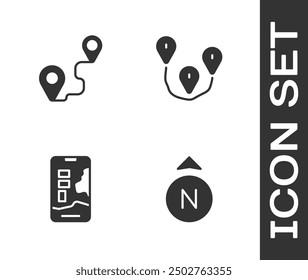 Set Compass, Route location, City map navigation and  icon. Vector