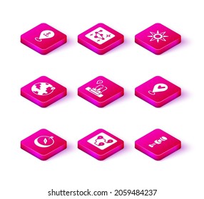 Set Compass, Route location, Location the globe, with fountain, Push pin, check mark, Wind rose and Great Bear constellation icon. Vector