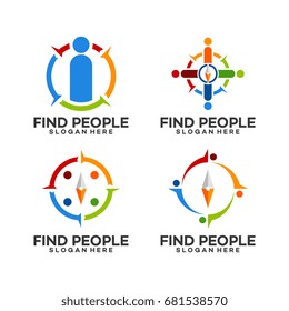set compass symbol find people logo template designs vector illustration