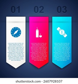 Set Compass, Thermos container and . Business infographic template. Vector