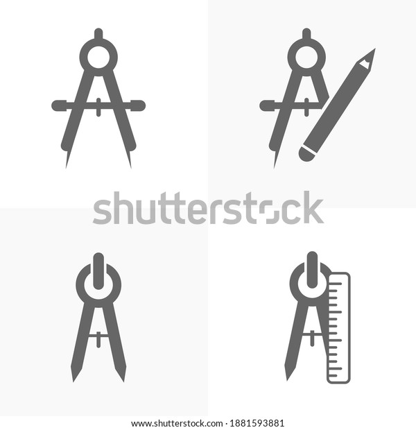 Set of Compass tools icon vector,
Engineering simple icon template,
Illustration
