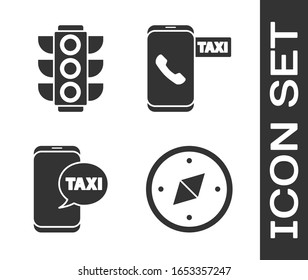 Set Compass, Traffic Light, Taxi Telefon-Service und Taxi telefonischen Dienst Symbol. Vektorillustration