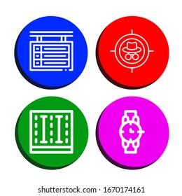 Set of competition icons. Such as Scoreboard, Target, Swimming pool, Watch , competition icons