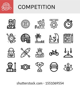 Set of competition icons. Such as Waterpolo, Baseball, Target, Brothers, Medal, Chronometer, Watch, Football helmet, Pool, Racing, Sudoku, Golfer, Kayak, Surfing , competition icons