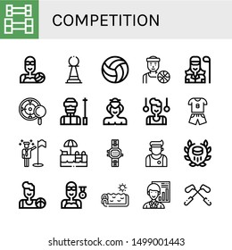 Set of competition icons such as Weightlifting, Water polo, Pawn, Volleyball, Basketball player, Golfer, Target, Ski, Sumo, Gymnast, Sport, Goals, Swimming pool , competition