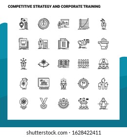 Set of Competitive Strategy And Corporate Training Line Icon set 25 Icons. Vector Minimalism Style Design Black Icons Set. Linear pictogram pack.