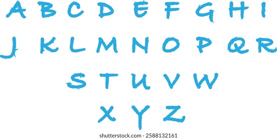 Set of complete Scrabble capital letters English alphabet icons in trendy blue colors flat styles. Education signs pictogram vectors illustration isolated on transparent background.