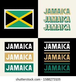 Set of completly hand crafted jamaica inscriptions, fonts, labels, banners, flag