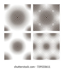 A set of complex monochrome vector geometric patterns. Seamless backgrounds to help design inspiration. Abstract drawings of repeated square elements.