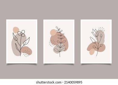 Set of composition botanical line art with plant organic shapes illustration