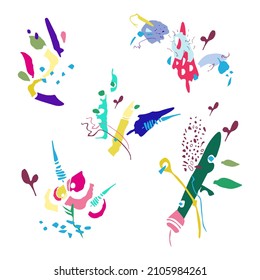 Set and composition of contemporary abstract shapes. Vector doddle hand drown style trendy elements.  
