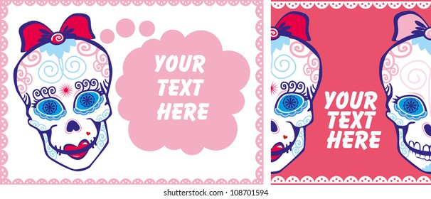 set of composition with girl sugar skull and text frame