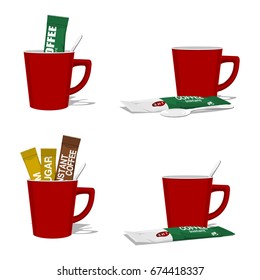 set composition of instant coffee with cup on transparent background
