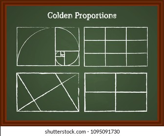 Set of composition proportions on a school-board. Chalk guidelines drawing