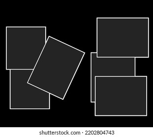 Set of compositional blank photo frames.  Realistic vector mockup.  Retro photo frame with shadow isolated on transparent background.