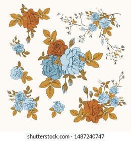 
A set of compositions of bouquets of roses for your projects