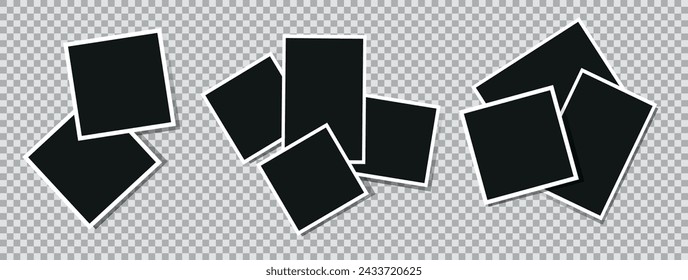 Set of compositions of empty photo frames. Vector illustrations of a beautiful photo frame. Retro photo frames with shadow isolated on transparent background.