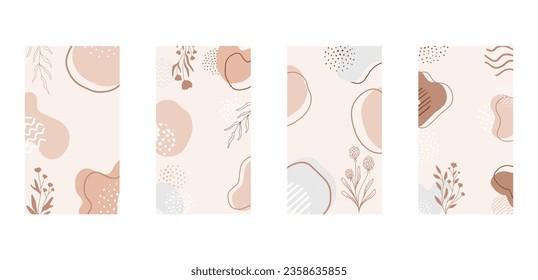 Set of compositions with leaves abstract and shapes, textures. Trendy collage for design in an ecological style. Abstract Plant Art design for print, cover, wallpaper.	