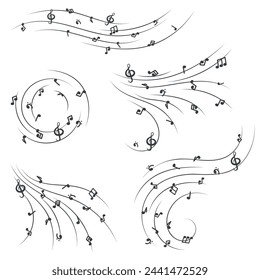 set of compositions with musical notes and Treble clef