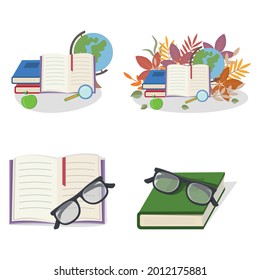 Set of compositions with school supplies, color vector illustration