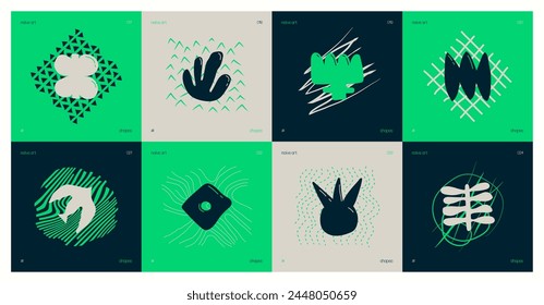 Set of compositions from silhouettes minimalistic bizarre childish abstract unusual shapes and texture in matisse art style, Hand drawn color playful naive geometric forms, vector art set 2